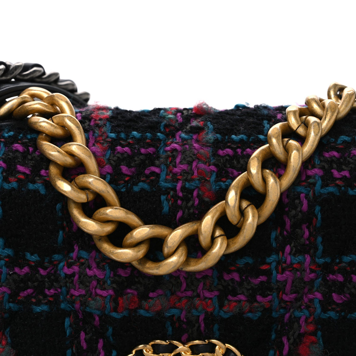 Tweed Quilted Medium Chanel 19 Flap Black Blue Purple