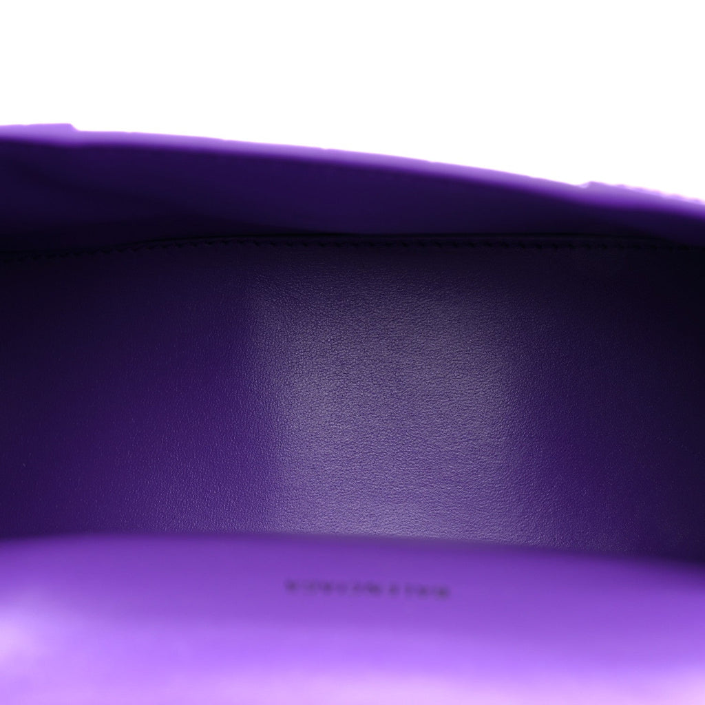 Shiny Calfskin Crocodile Embossed Hourglass Top Handle Bag XS Viola