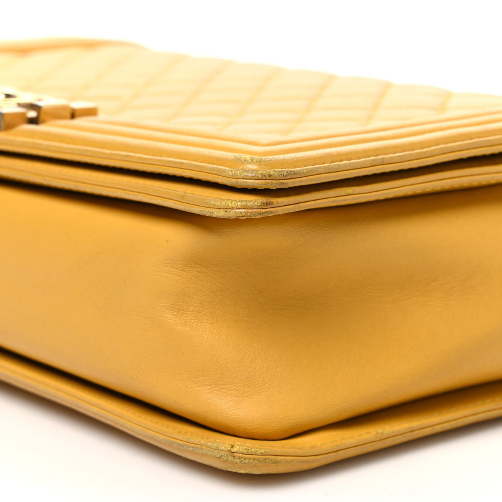 Lambskin Quilted New Medium Boy Flap Yellow