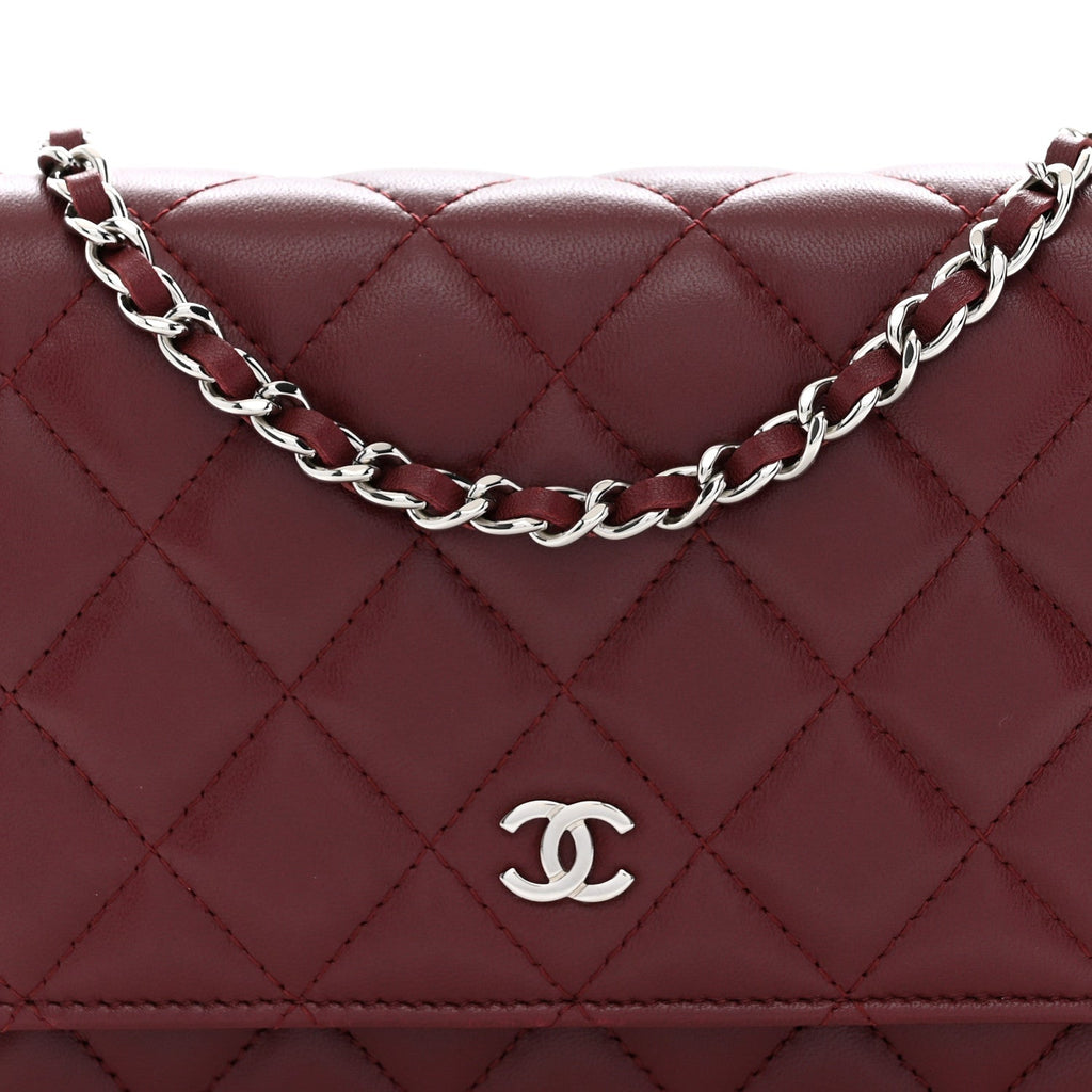 Lambskin Quilted Wallet On Chain WOC Burgundy
