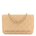 Caviar Quilted Wallet on Chain WOC Beige