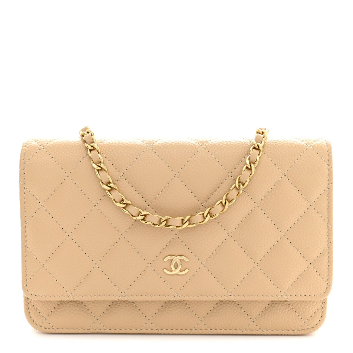 Caviar Quilted Wallet on Chain WOC Beige
