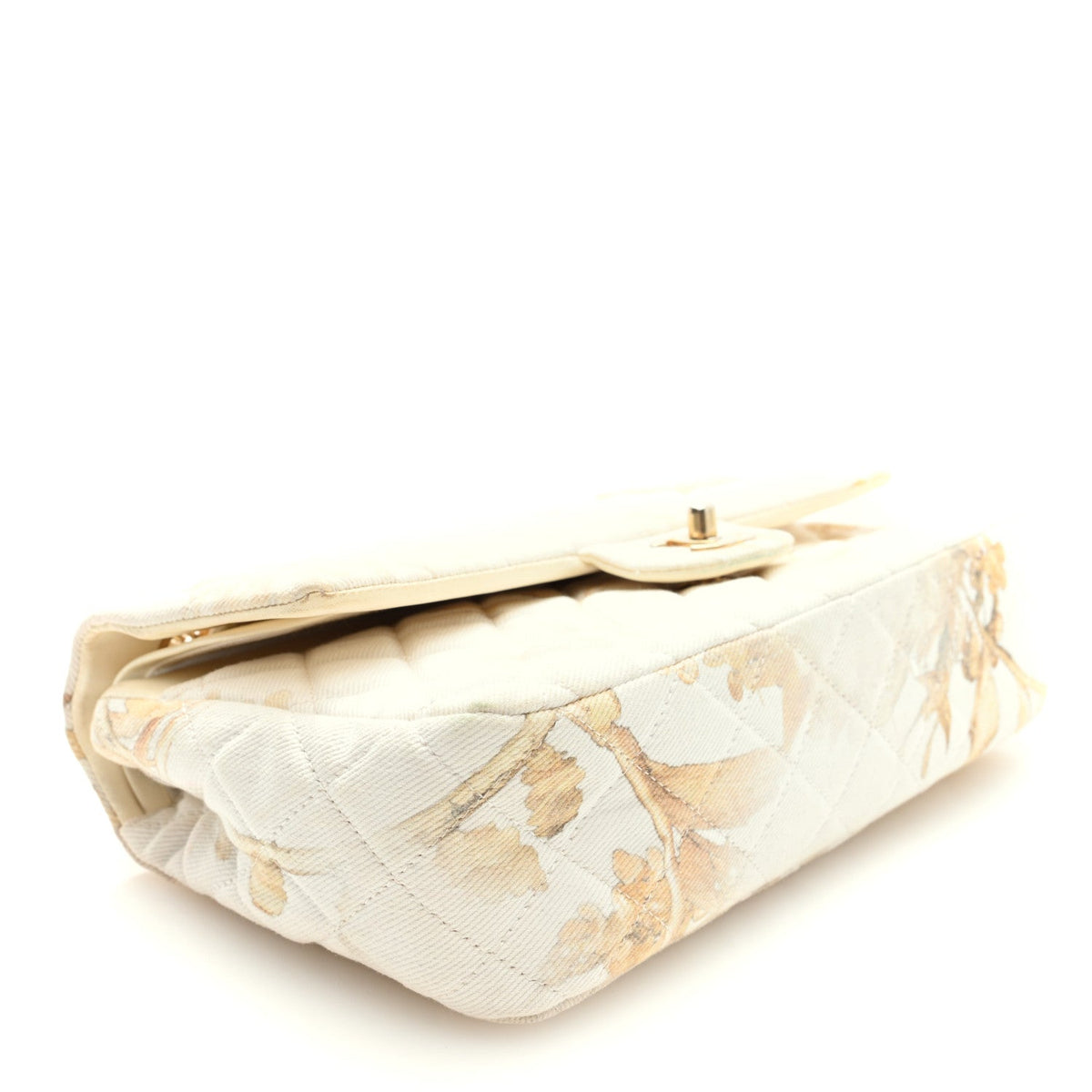 Denim Floral Printed Medium Double Flap Beige