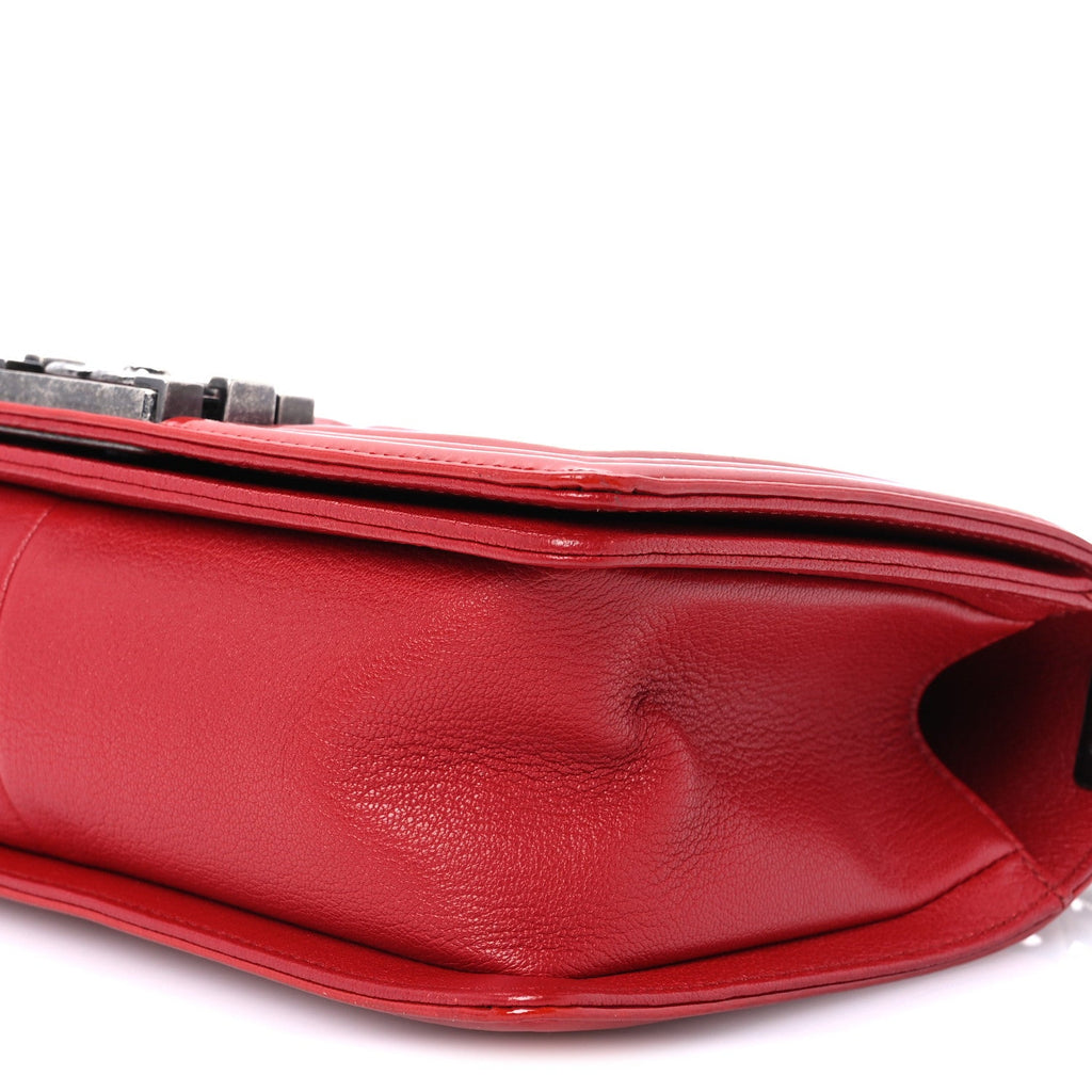 Goatskin Quilted Patent Medium Duo Boy Flap Red