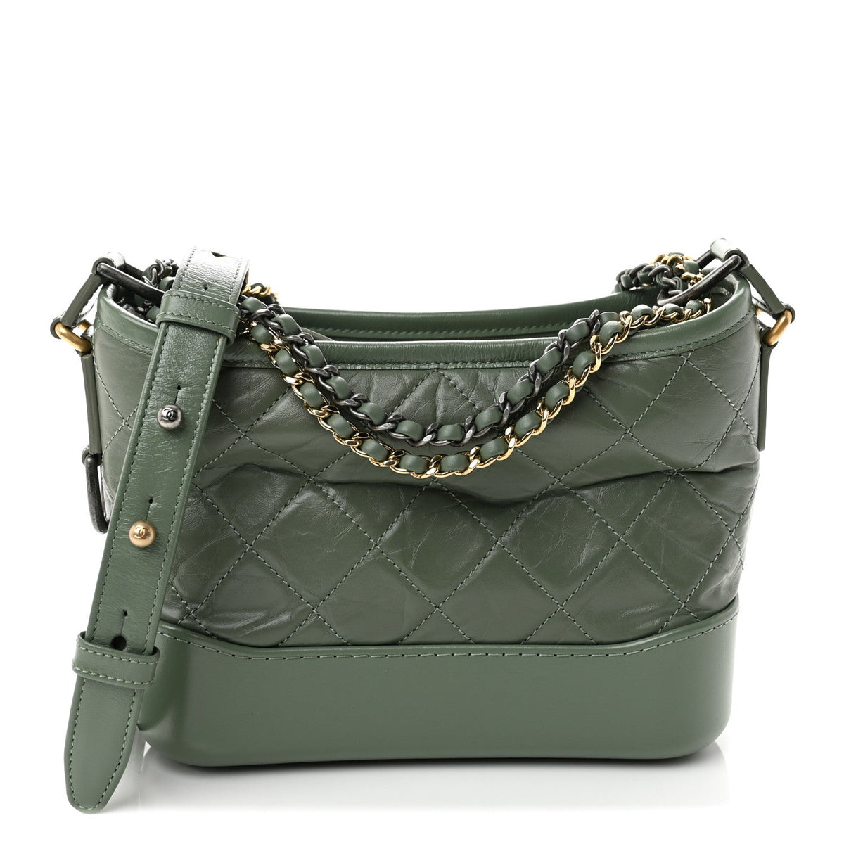Aged Calfskin Quilted Small Gabrielle Hobo Dark Green