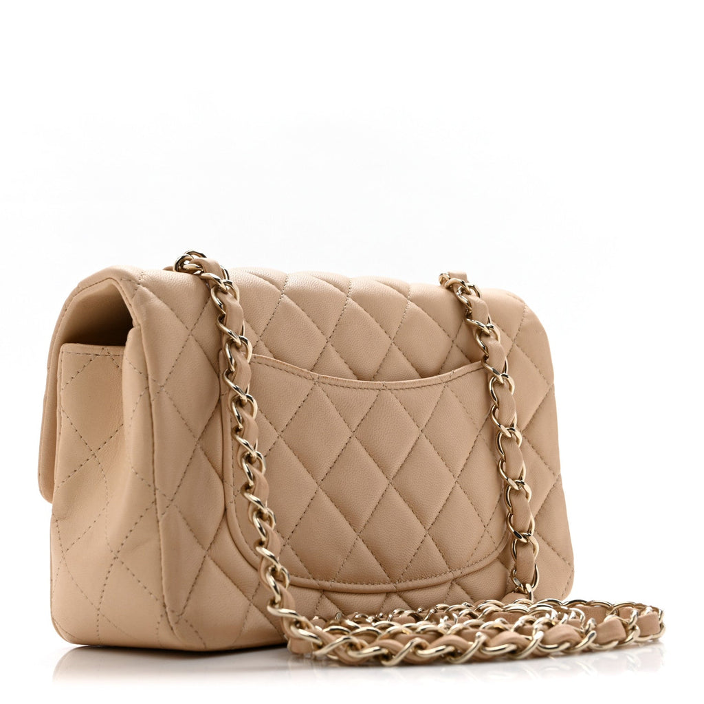 Lambskin Quilted Mini Rectangular Flap Beige