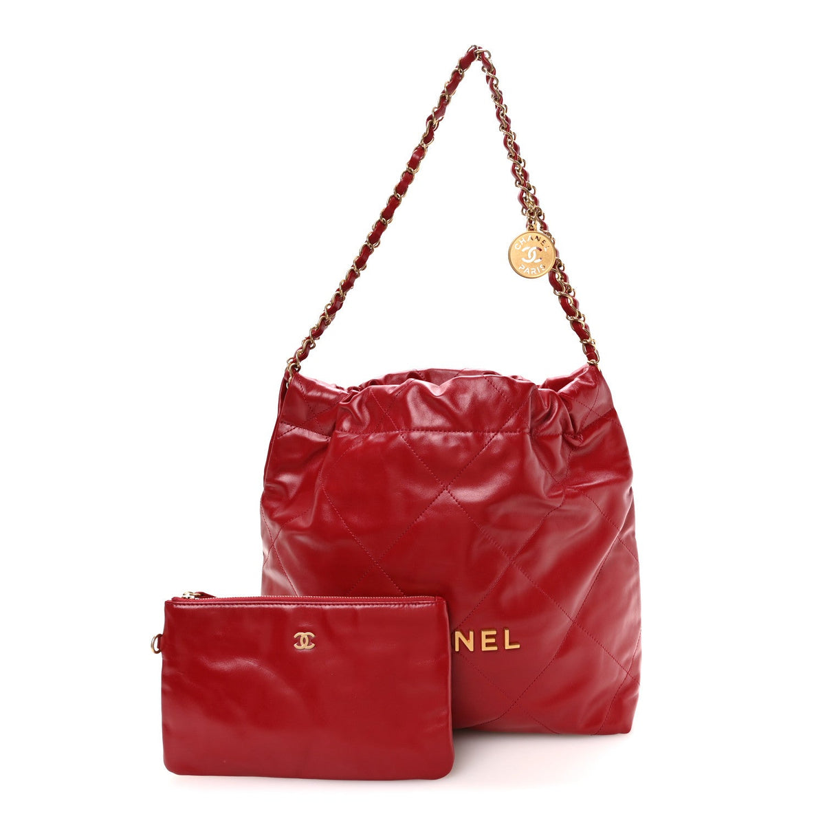 Shiny Calfskin Quilted Small Chanel 22 Red