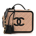 Caviar Quilted Medium CC Filigree Vanity Case Beige Black