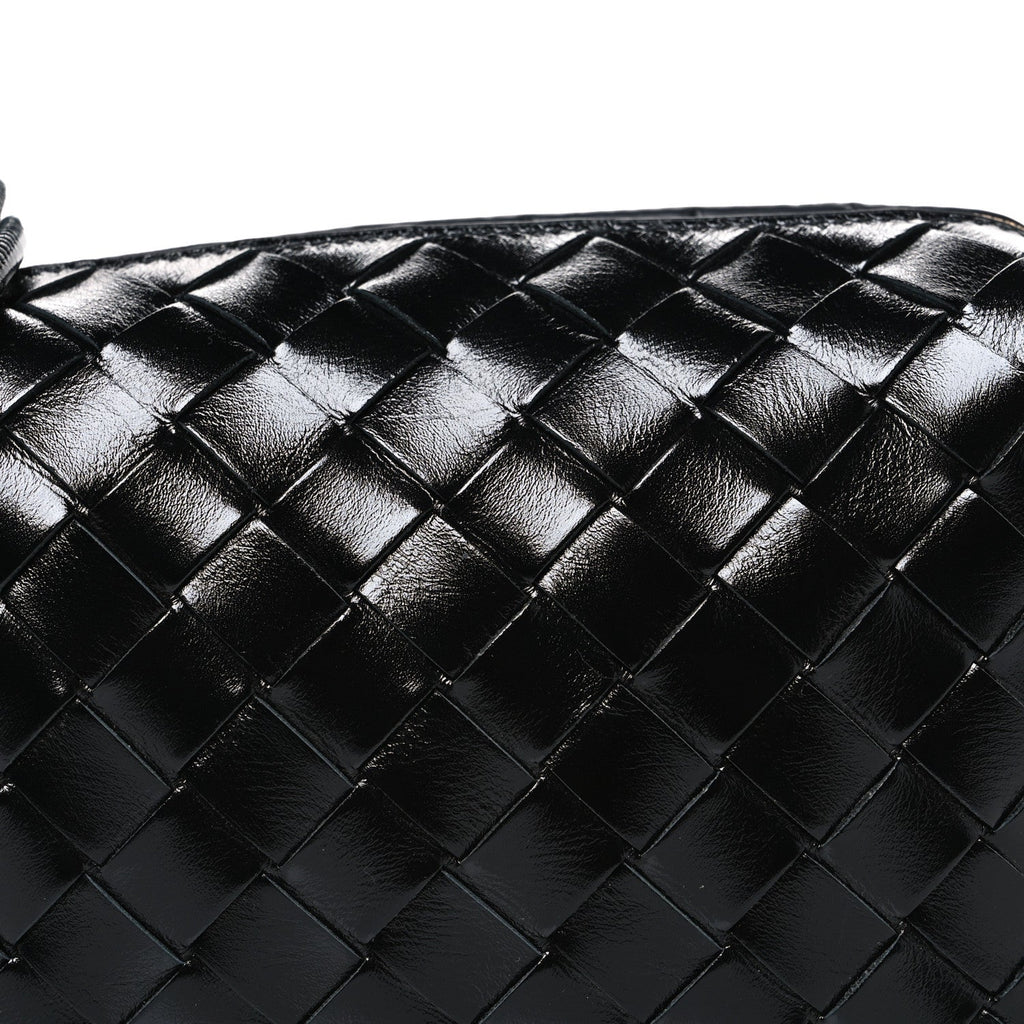 Polished Nappa Intrecciato Metallic Knot Mini Loop Camera Bag Black