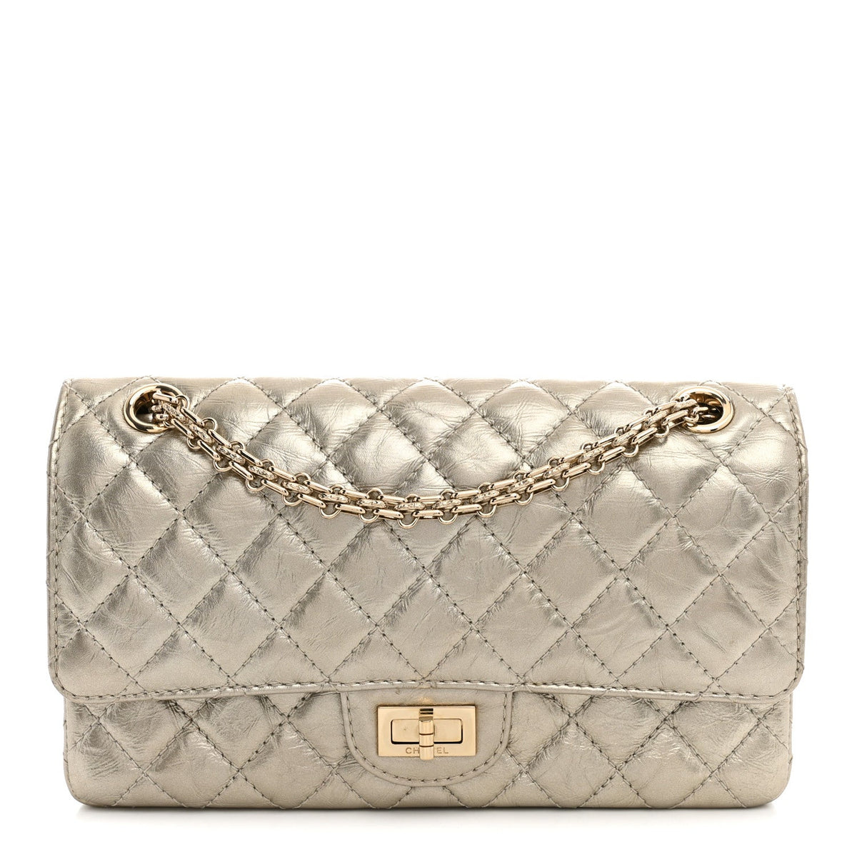 Metallic Aged Calfskin Quilted 2.55 Reissue 225 Flap Pale Gold