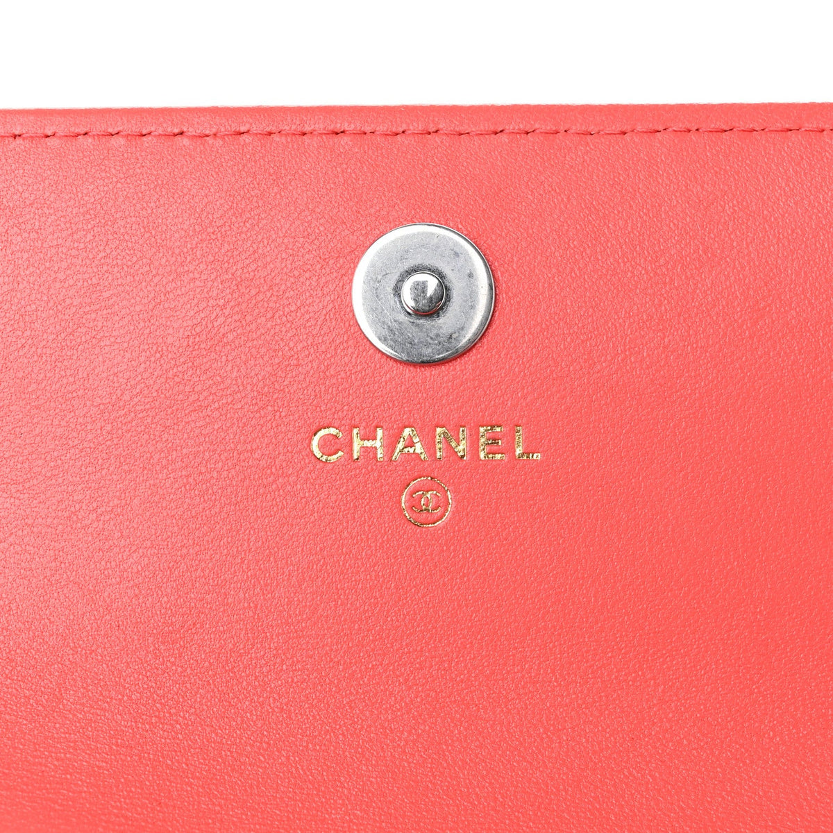Lambskin Quilted Chanel 19 Flap Phone Holder With Chain Coral