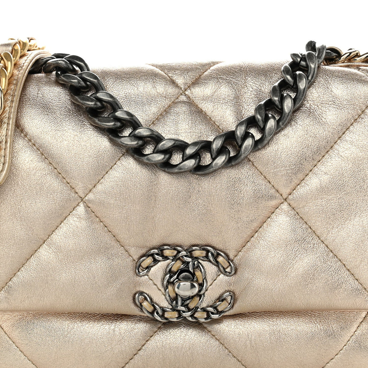 Metallic Lambskin Quilted Medium Chanel 19 Flap Gold