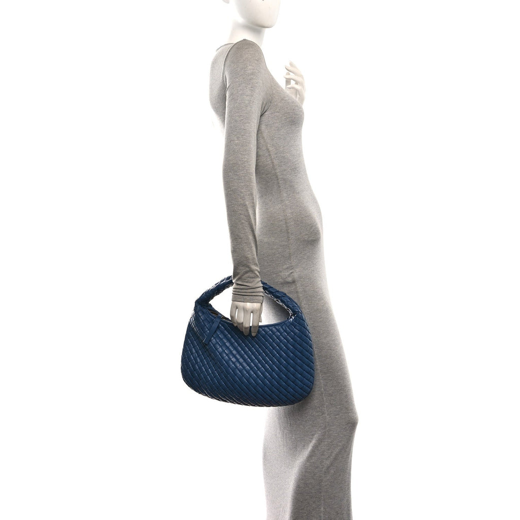 Supple Nappa Intrecciato Padded Small Veneta Hobo Blue Venezia