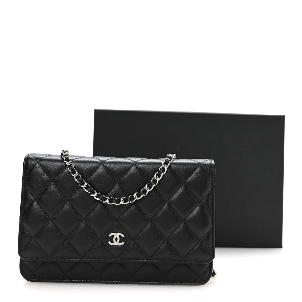 Lambskin Quilted Wallet On Chain WOC Black