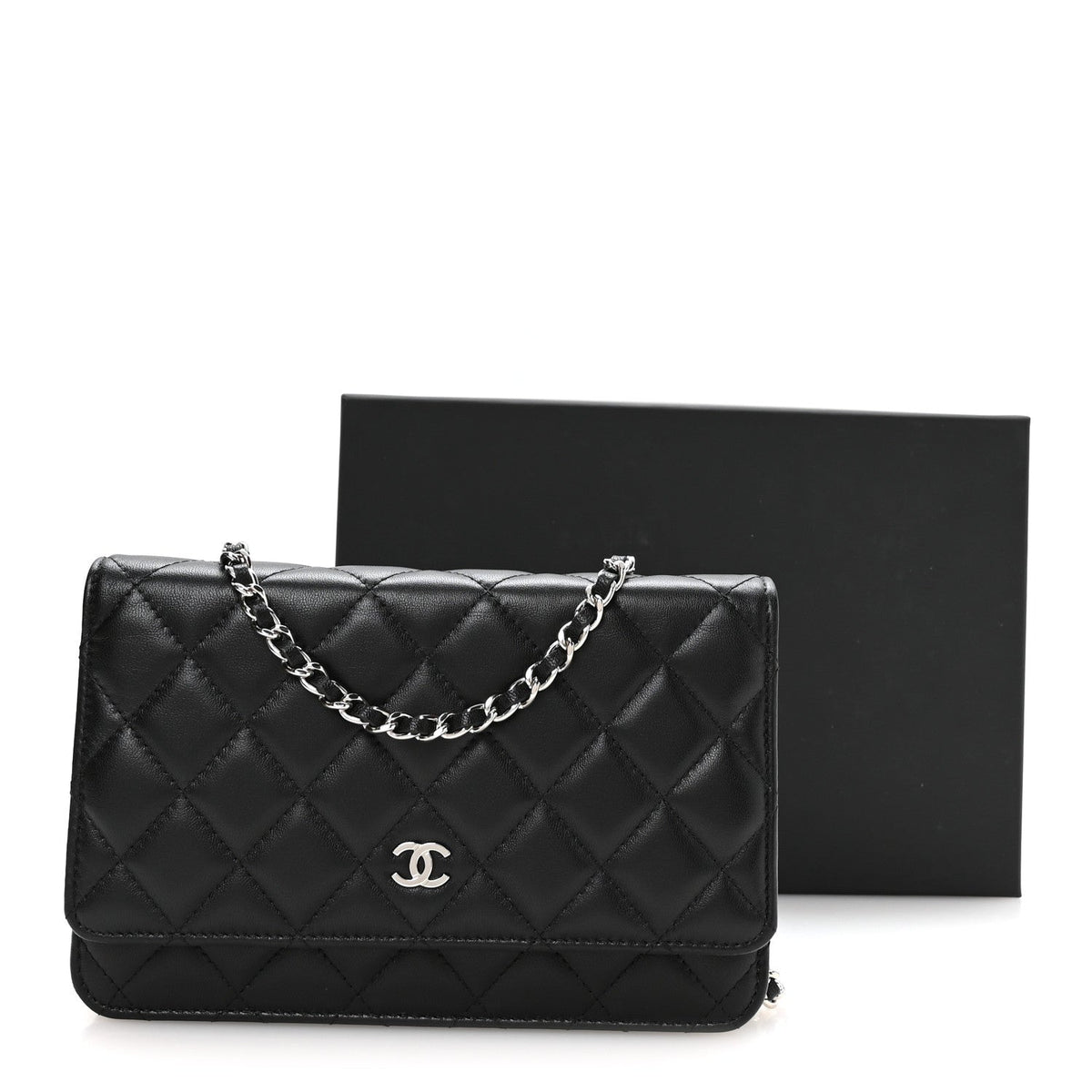 Lambskin Quilted Wallet On Chain WOC Black