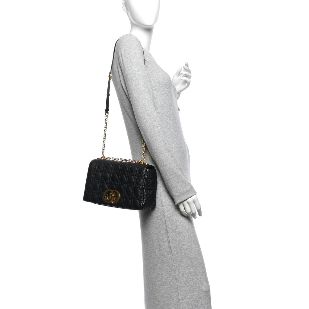 Grained Calfskin Cannage Large Caro Bag Black