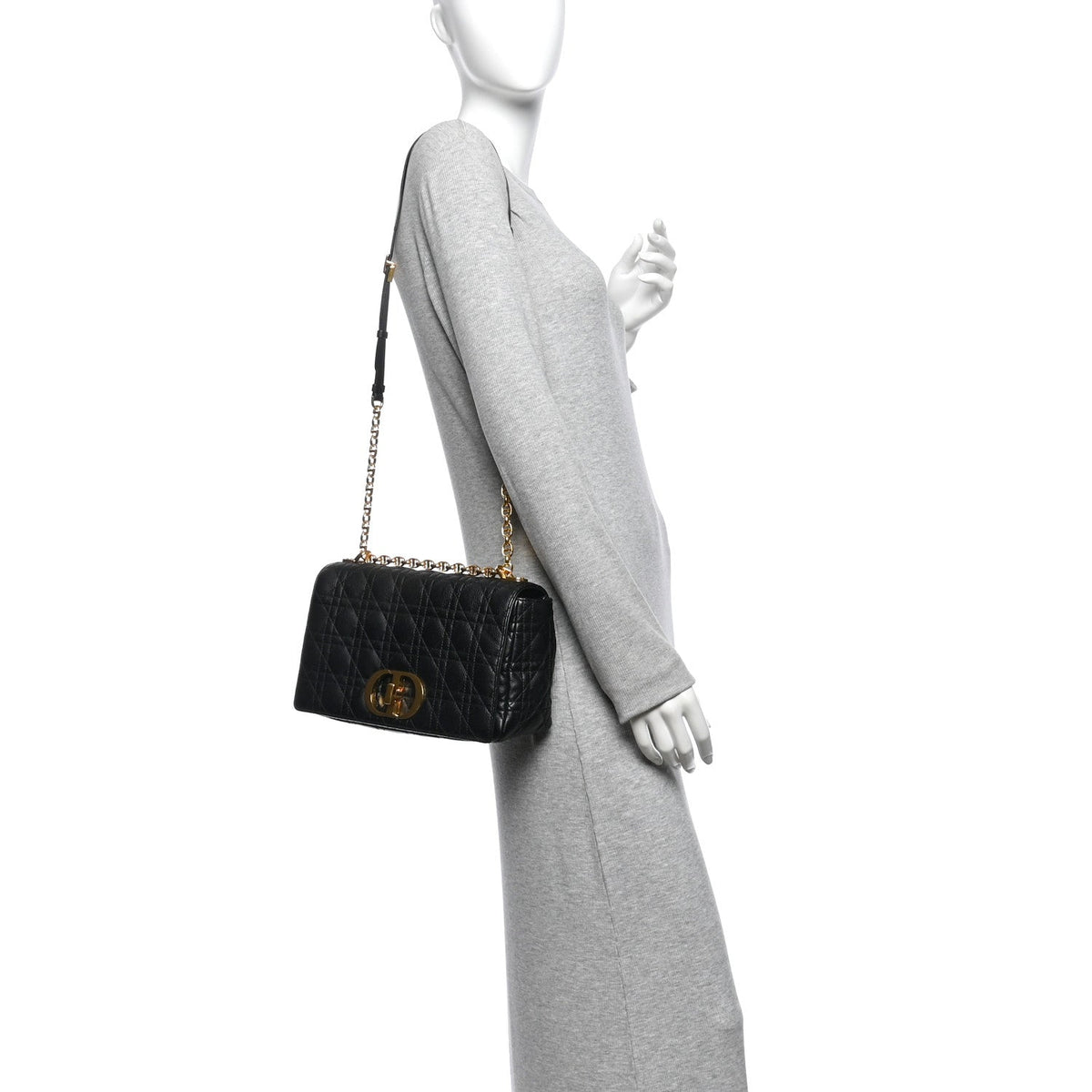Grained Calfskin Cannage Large Caro Bag Black