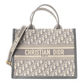 Oblique Chambray Calfskin Medium Book Tote With Strap Grey Latte
