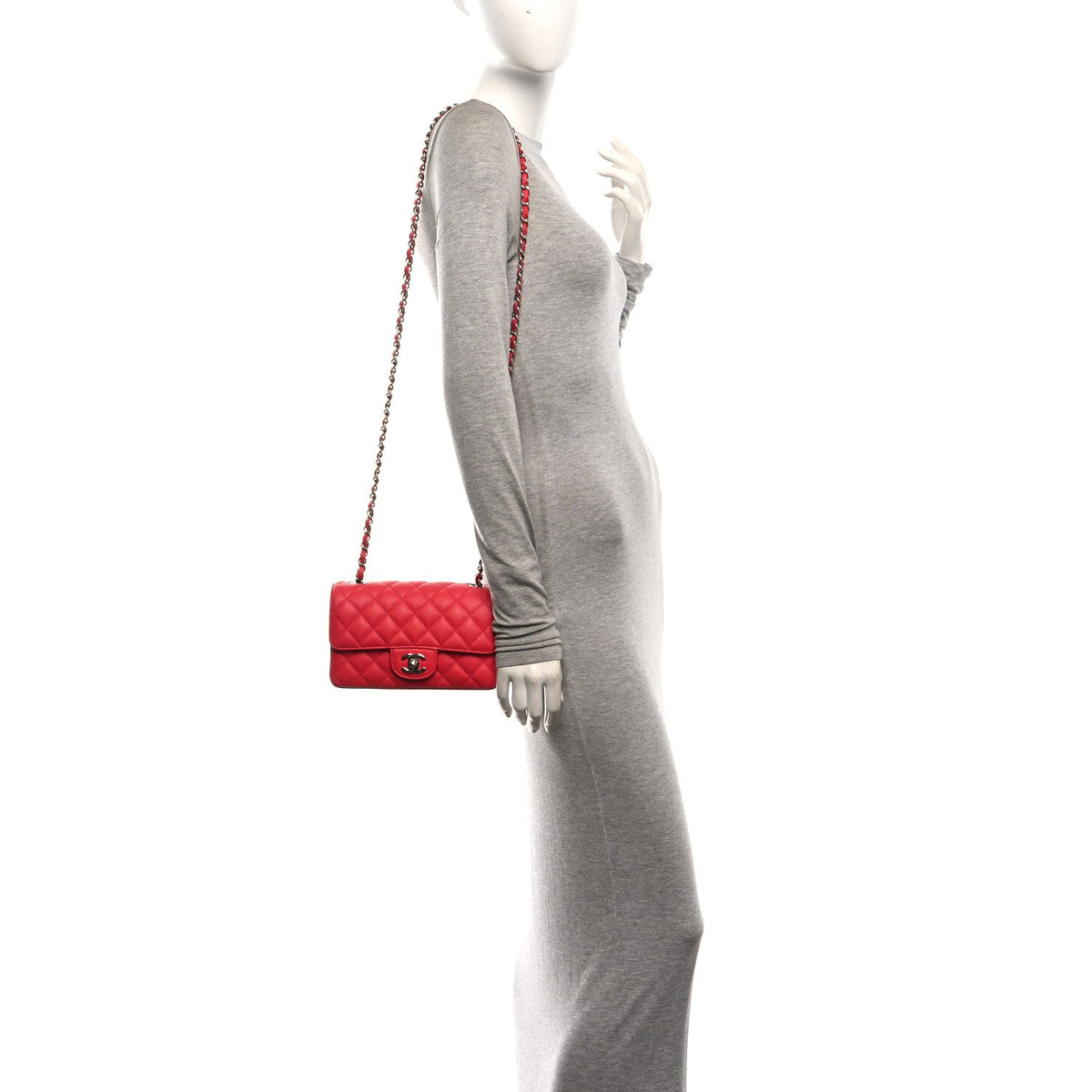 Caviar Quilted Mini Rectangular Flap Light Red