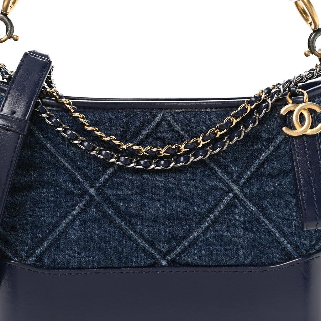Denim Calfskin Quilted Medium Gabrielle Logo Hobo Blue