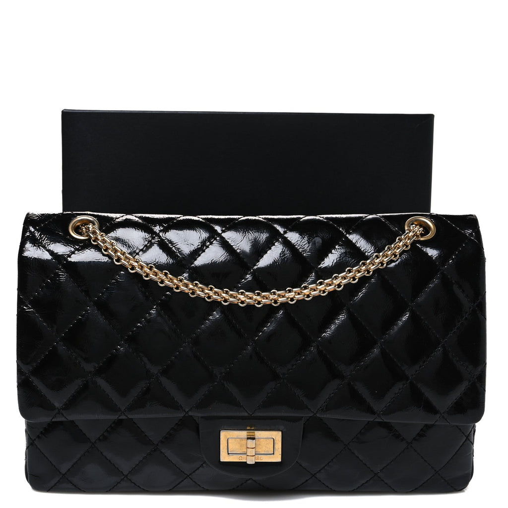 Distressed Patent Quilted 2.55 Reissue 227 Flap Black
