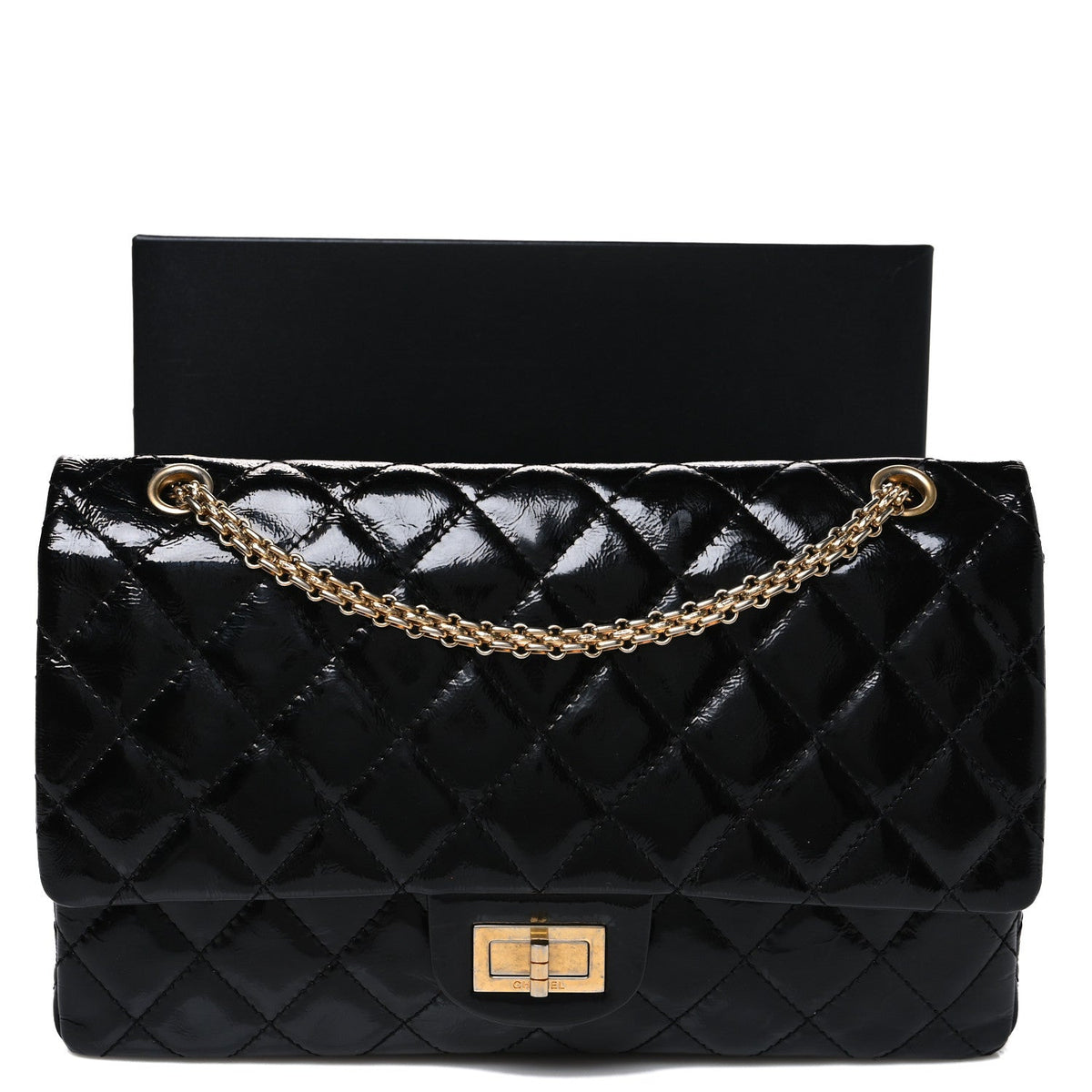 Distressed Patent Quilted 2.55 Reissue 227 Flap Black