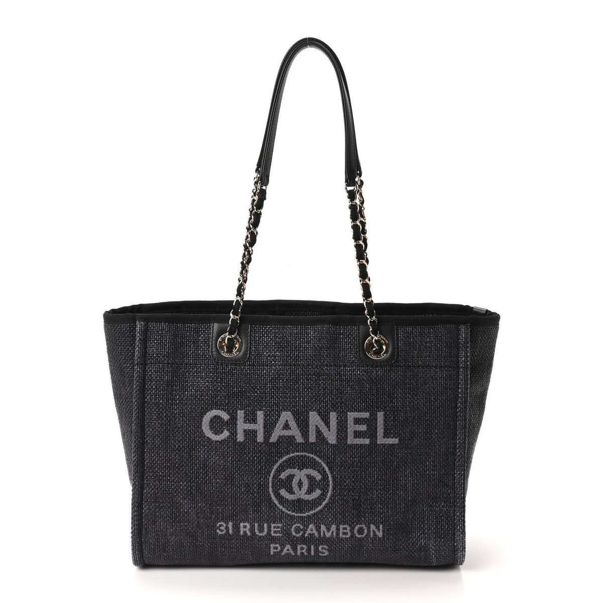 Woven Straw Raffia Small Deauville Tote Black