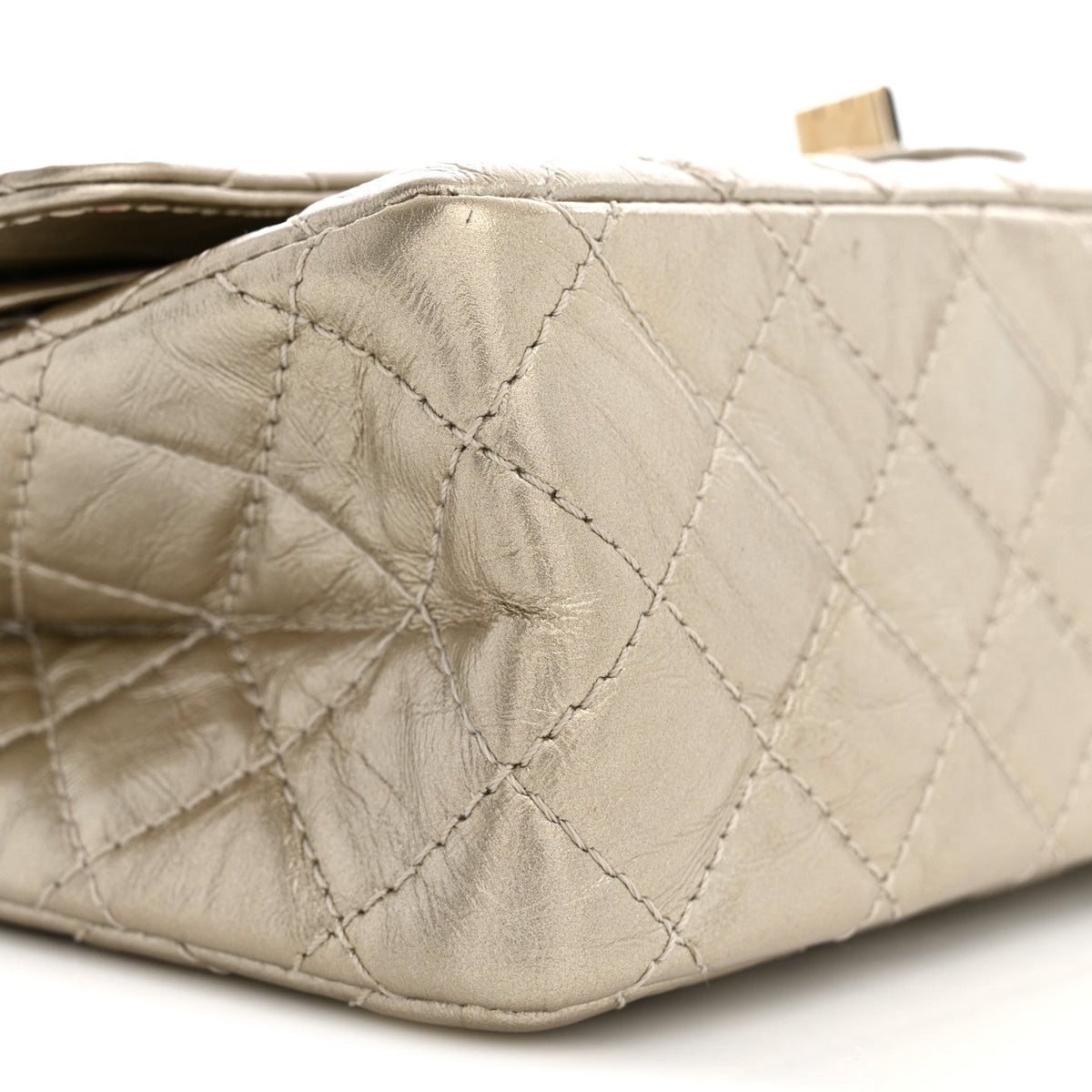 Metallic Aged Calfskin Quilted 2.55 Reissue 225 Flap Pale Gold