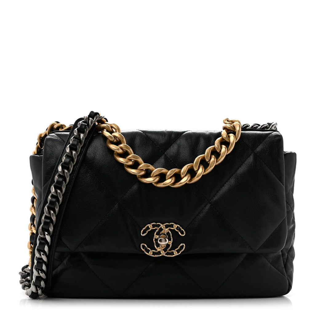 Goatskin Quilted Large Chanel 19 Flap Black