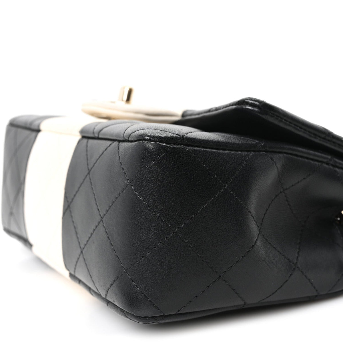 Lambskin Quilted Mini Rectangular Flap Black White