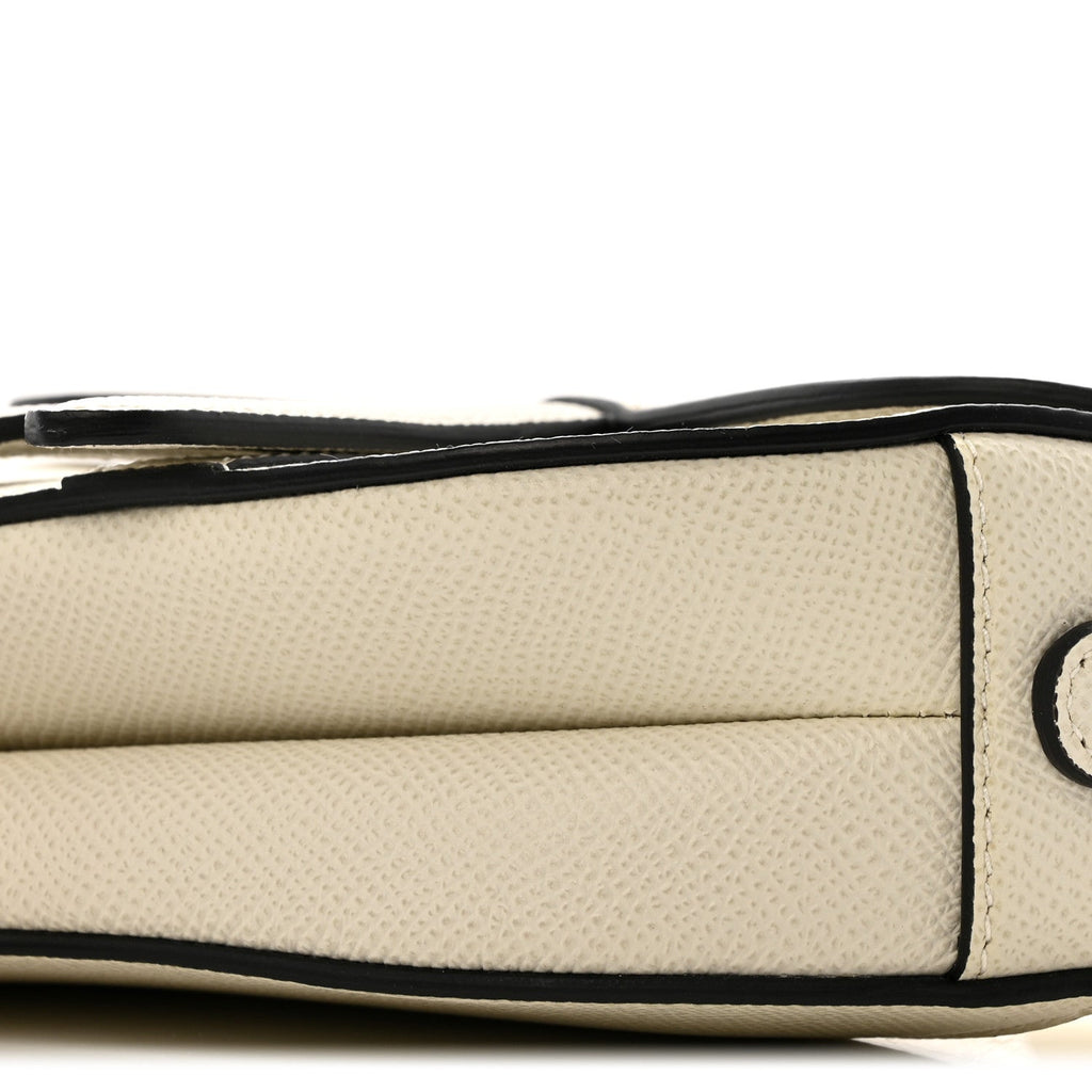 Grained Calfskin Mini Saddle Bag With Strap White