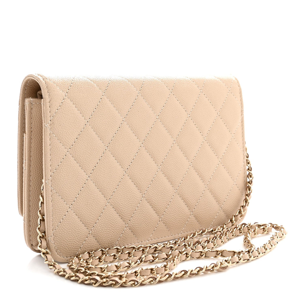 Caviar Quilted Golden Class Wallet On Chain WOC Beige