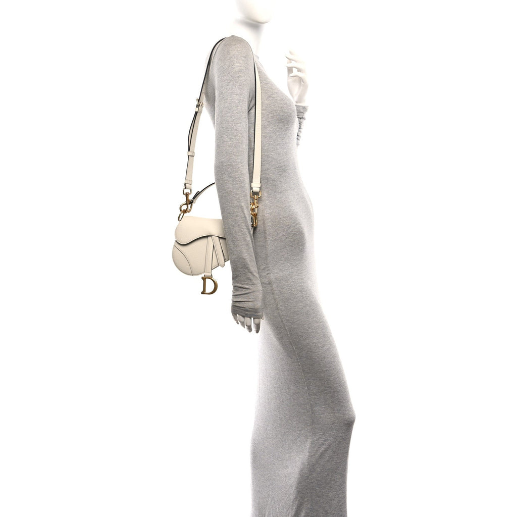 Grained Calfskin Mini Saddle Bag With Strap White