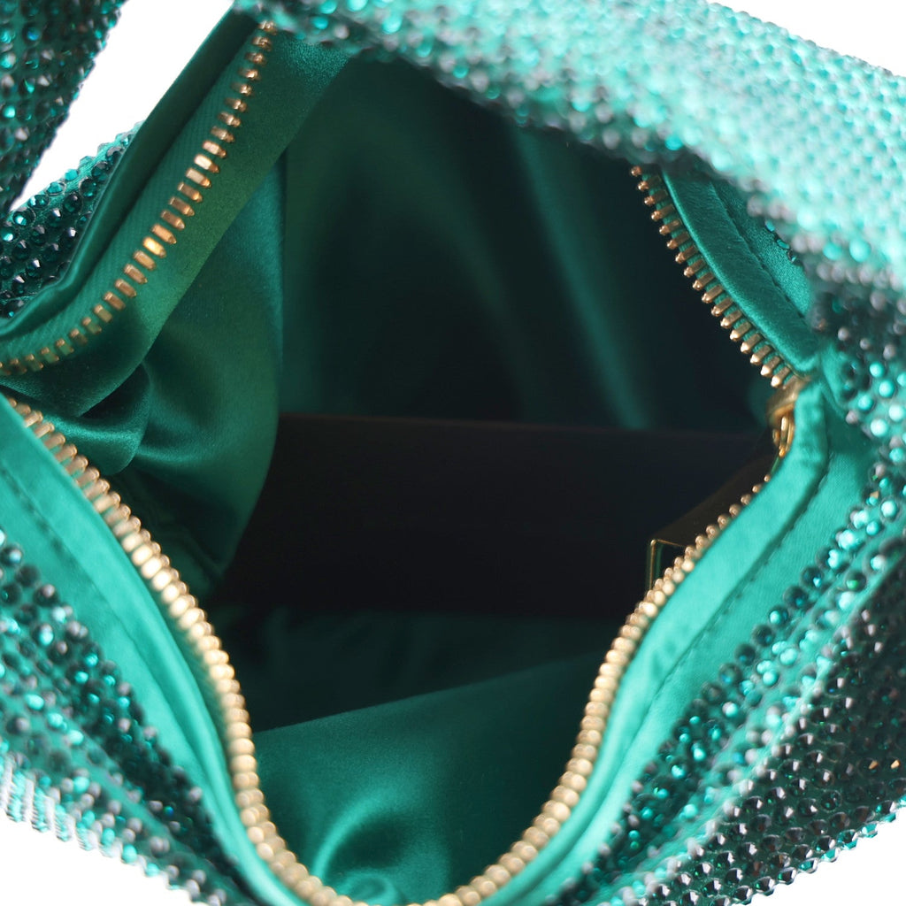 Crystal Embellished Satin Mini Hotfix Jodie Emerald