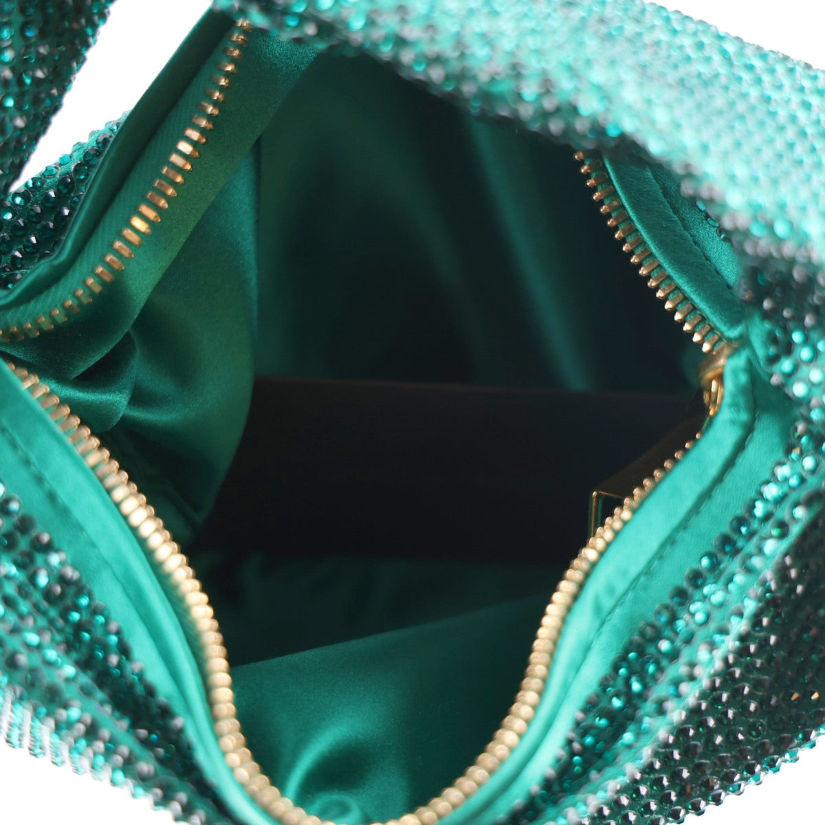 Crystal Embellished Satin Mini Hotfix Jodie Emerald