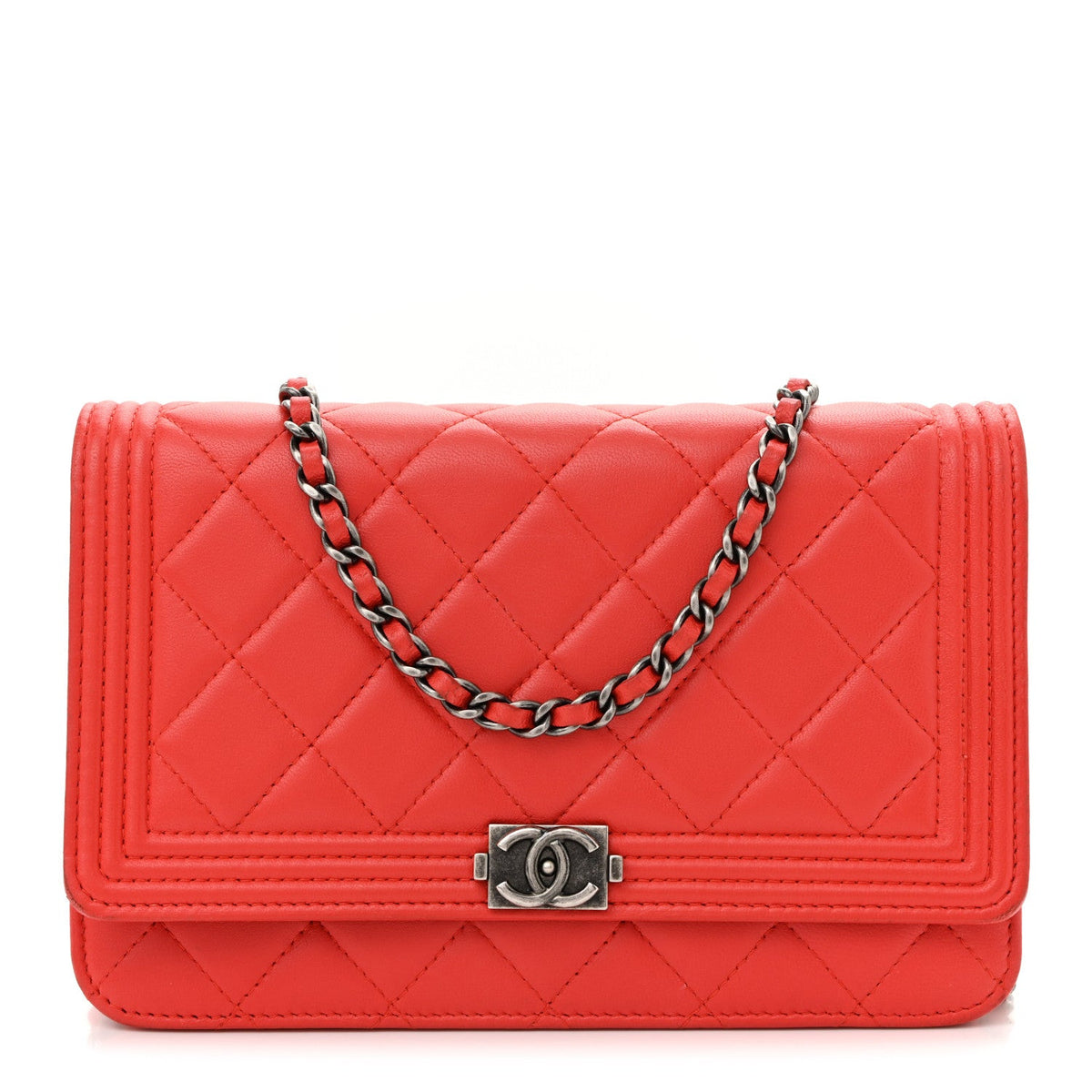 Lambskin Quilted Boy Wallet On Chain WOC Red