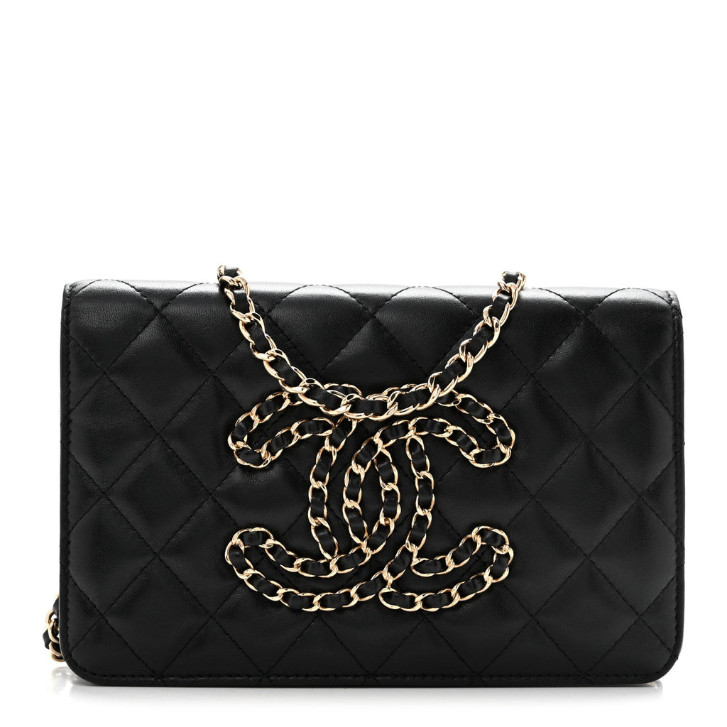 Calfskin Once Upon A Time Wallet on Chain WOC Black