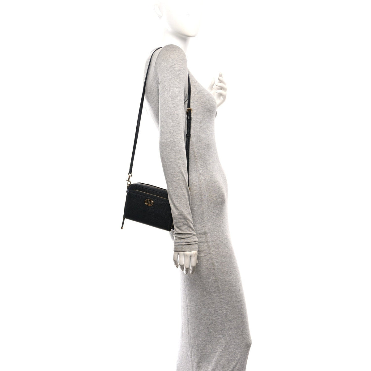 Grained Calfskin Caro Double Pouch Black