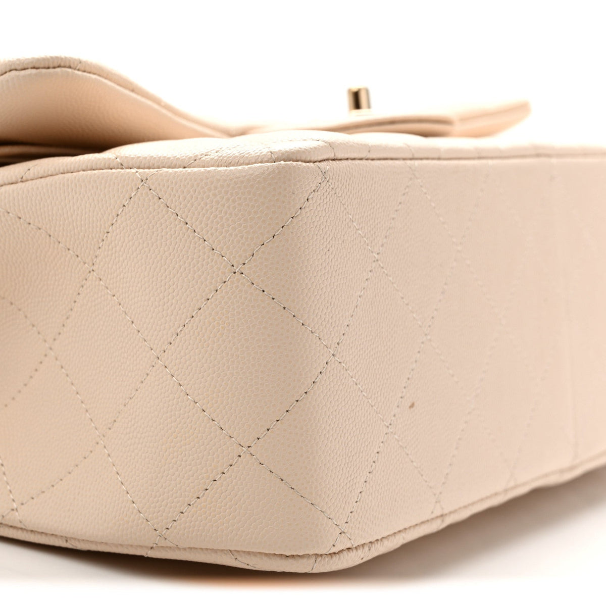 Caviar Quilted Jumbo Double Flap Light Beige