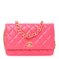 Lambskin Enamel Quilted CC Wallet on Chain WOC Pink