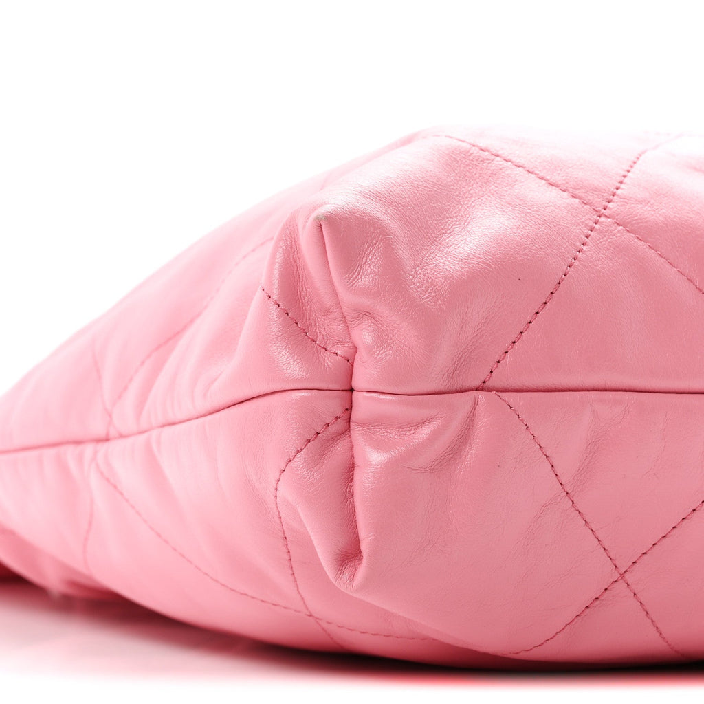 Shiny Calfskin Quilted Chanel 22 Drawstring Bag Pink
