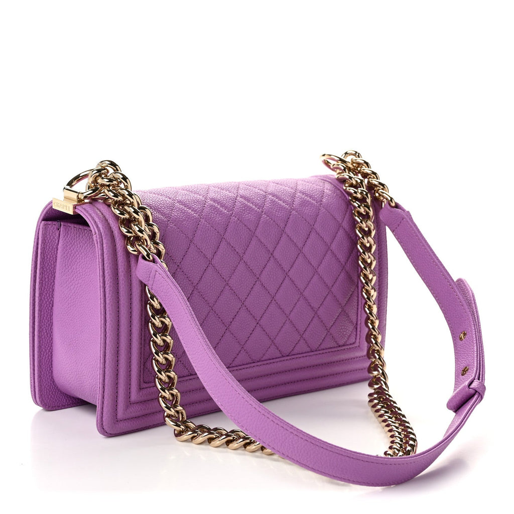 Caviar Quilted Medium Boy Flap Purple