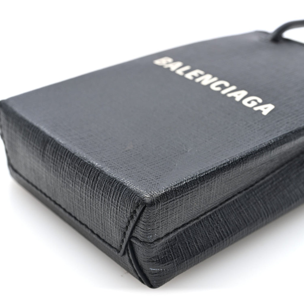 Squared Calfskin Logo Shopping Phone Holder Bag Black