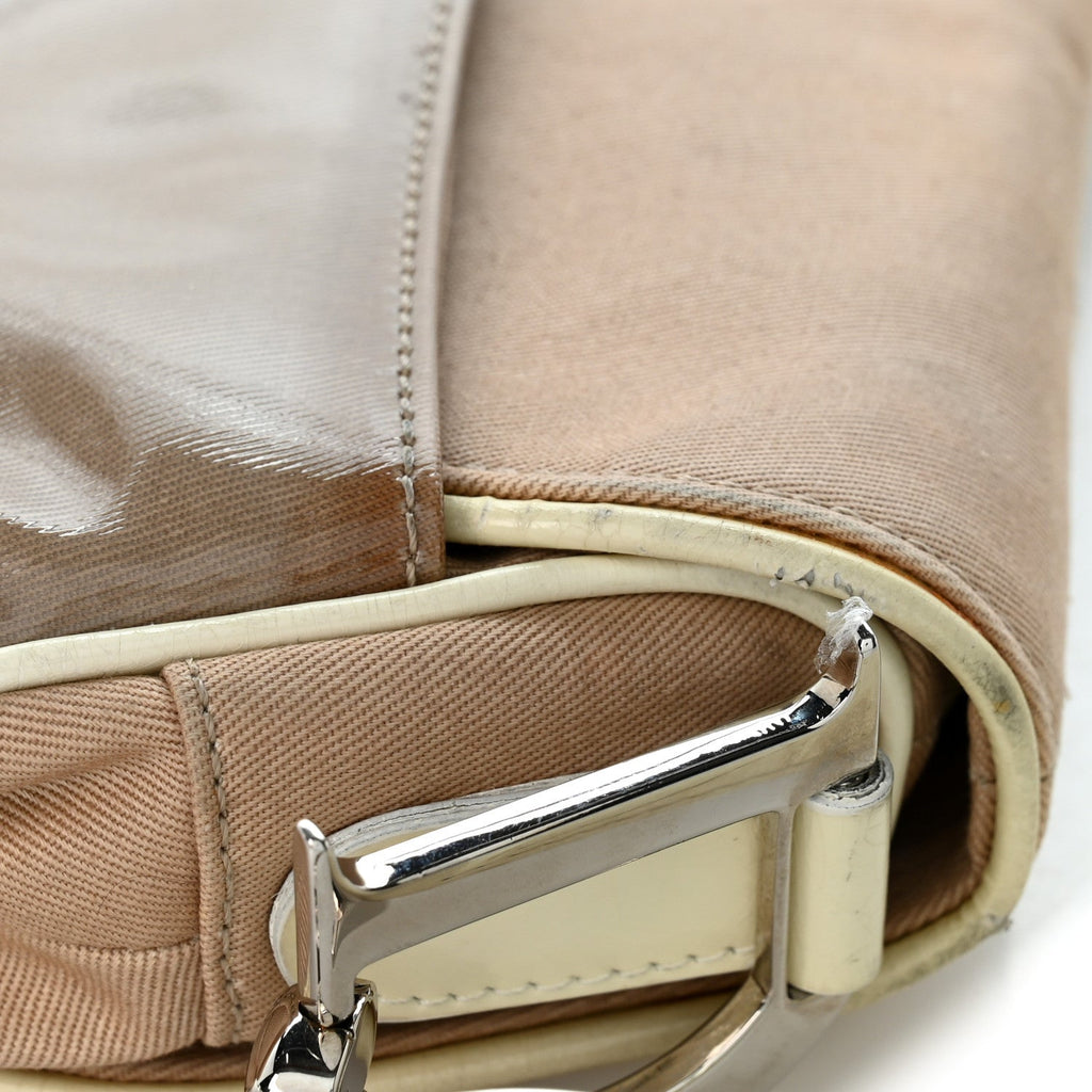 Canvas Patent Calfskin Saddle Bag Beige