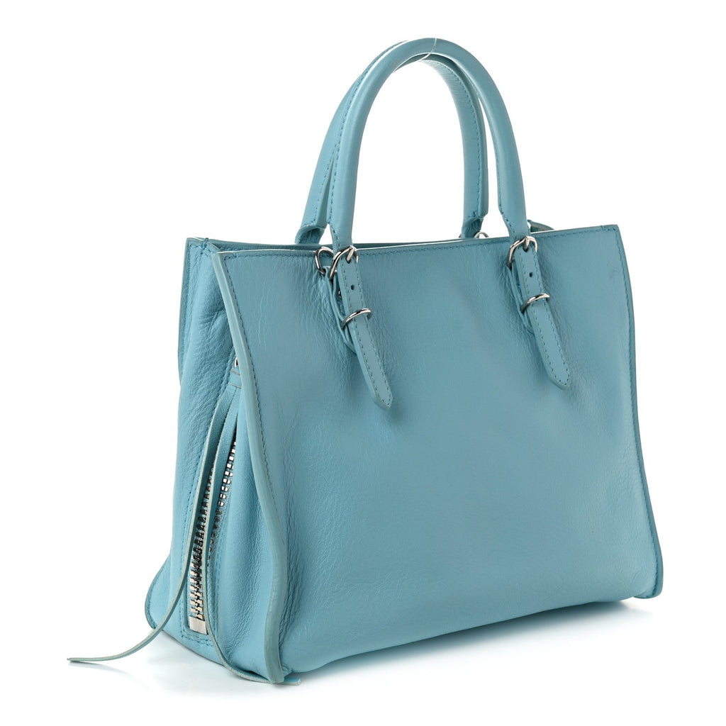 Supple Calfskin Papier Mini A4 Zip Around Tote Bleu Caraibes