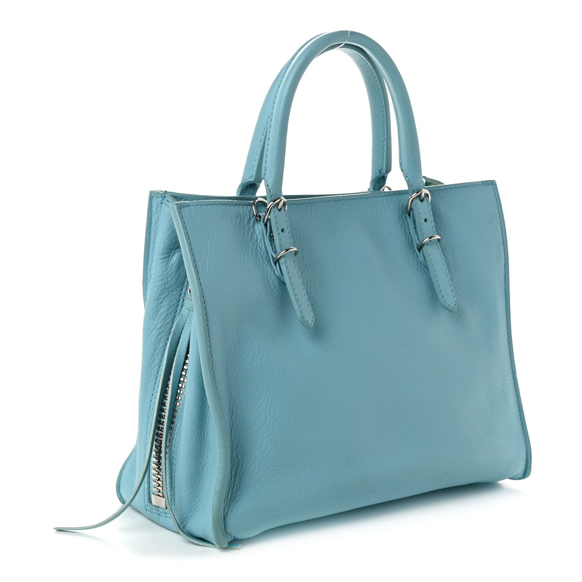 Supple Calfskin Papier Mini A4 Zip Around Tote Bleu Caraibes