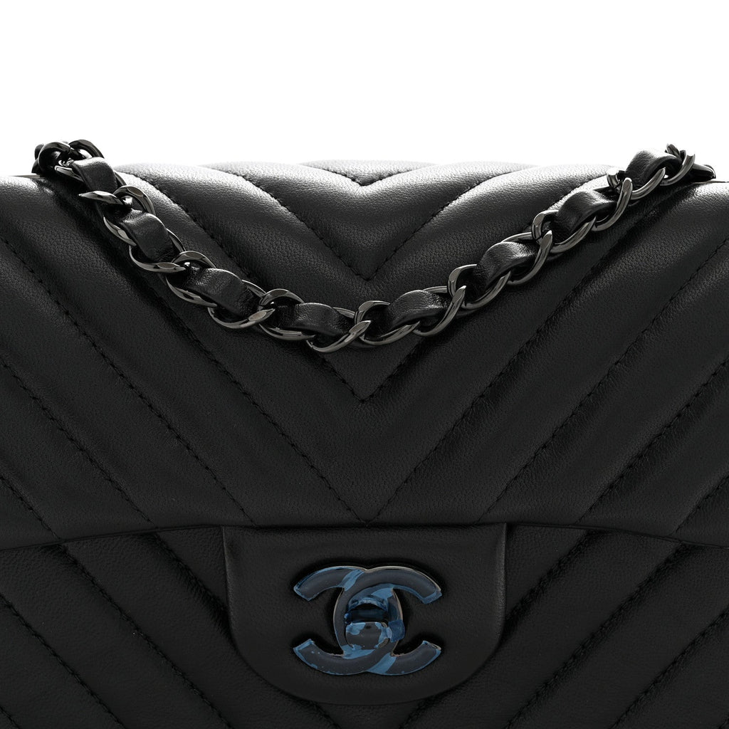 Lambskin Chevron Quilted Mini Rectangular Flap So Black
