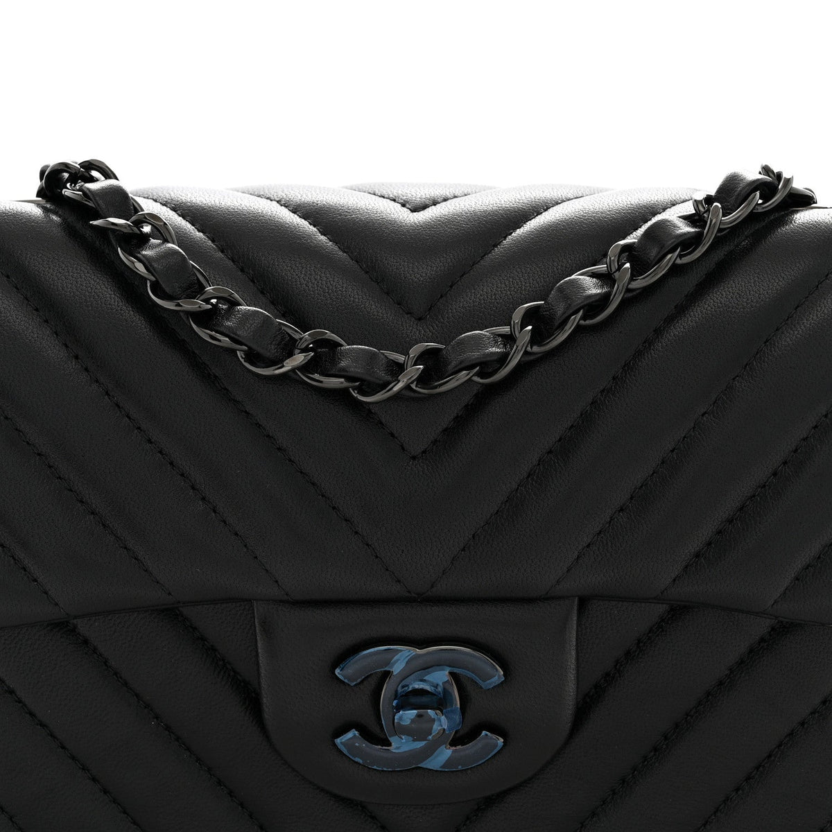 Lambskin Chevron Quilted Mini Rectangular Flap So Black