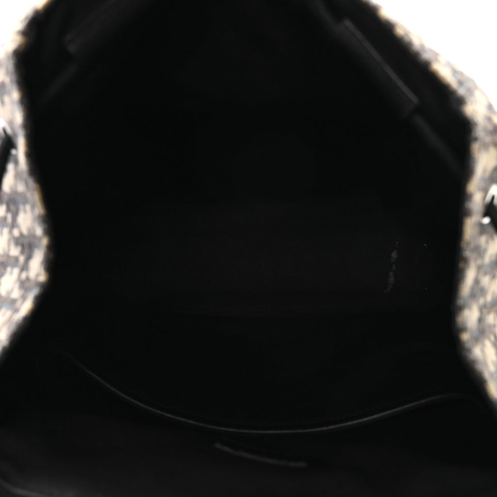 Oblique Jacquard Grained Calfskin Drawstring Saddle Backpack Beige Black