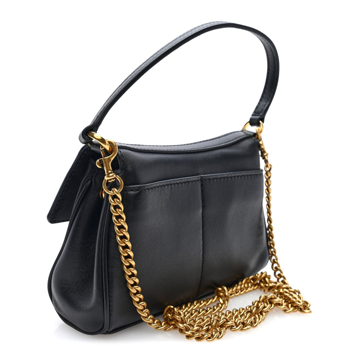 Natural Smooth Calfskin Nano Rodeo Top Handle Handbag Black